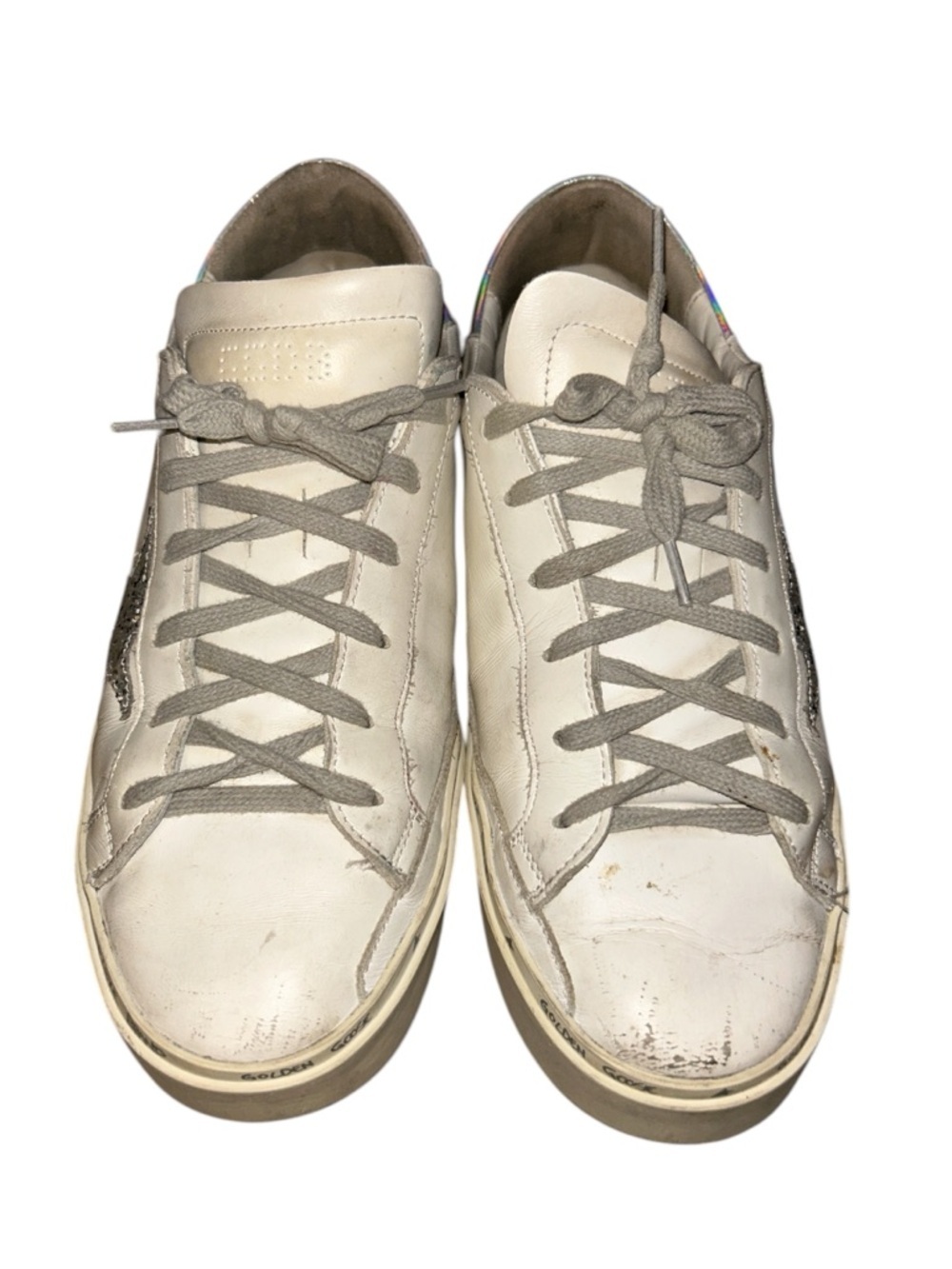 Golden Goose Hi Star White Leather Glitter Star Mirror Heel Shoes Sneakers Sz 39 - Picture 3 of 9